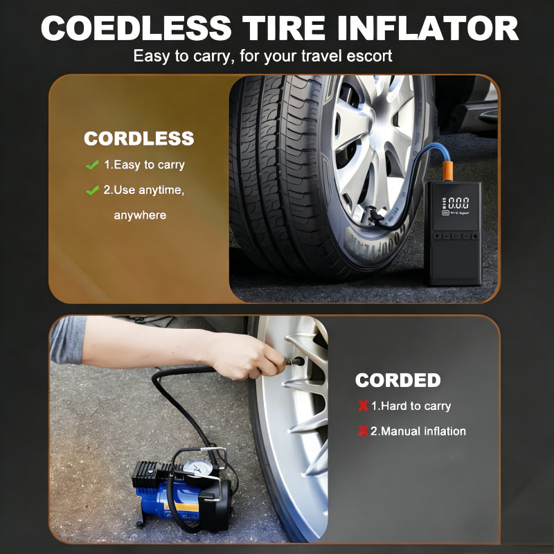POWNYM 250A Portable Wireless Electric Air Compressor with Precision Tire Pressure Gauge for Vehicle Tires
