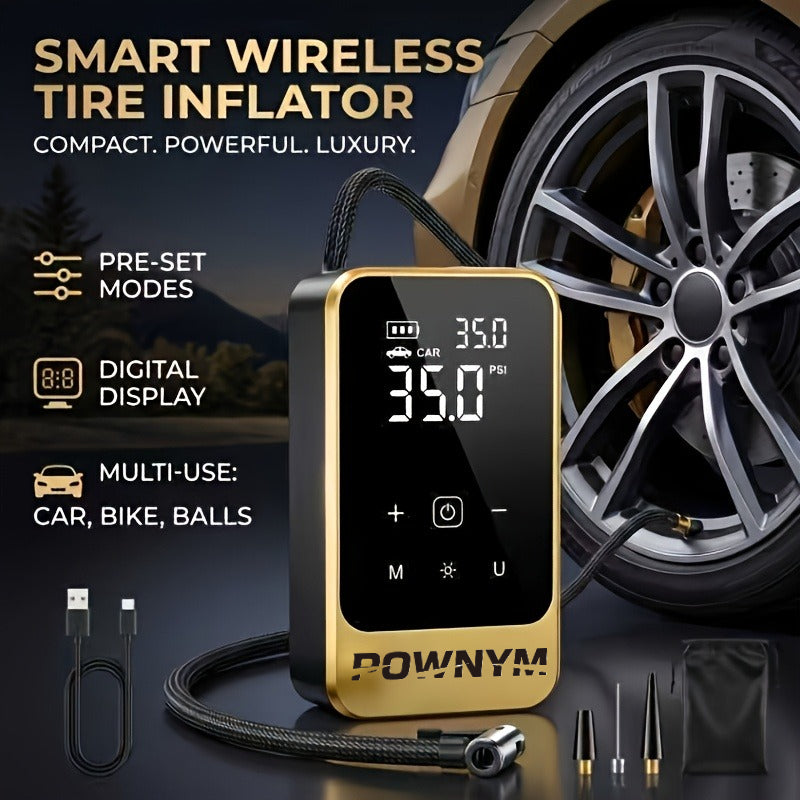 POWNYM 221B Compact Wireless Electric Inflator, Digital Tire Pressure Gauge Pump for Car Motorcycle Balls