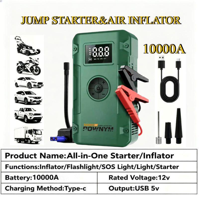 POWNYM G963  Air Portable Jump Starter with Air Compressor 150 PSI & 4000A Car Battery &12V Battery Charger Booster (6.0 Gas/3.0L Diesel)