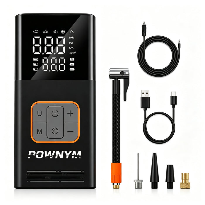 POWNYM A10 Wireless Tire Inflator, Built-in Digital Pressure Gauge Portable Electric Air Compressor for Car Bike SUV