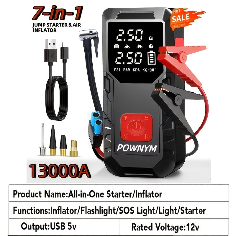 POWNYM QB08X  Roadside Emergency Jump Starter with Air Compressor 150PSI & 9000A 12V Battery Booster (6.8 Gas/3.4L Diesel)