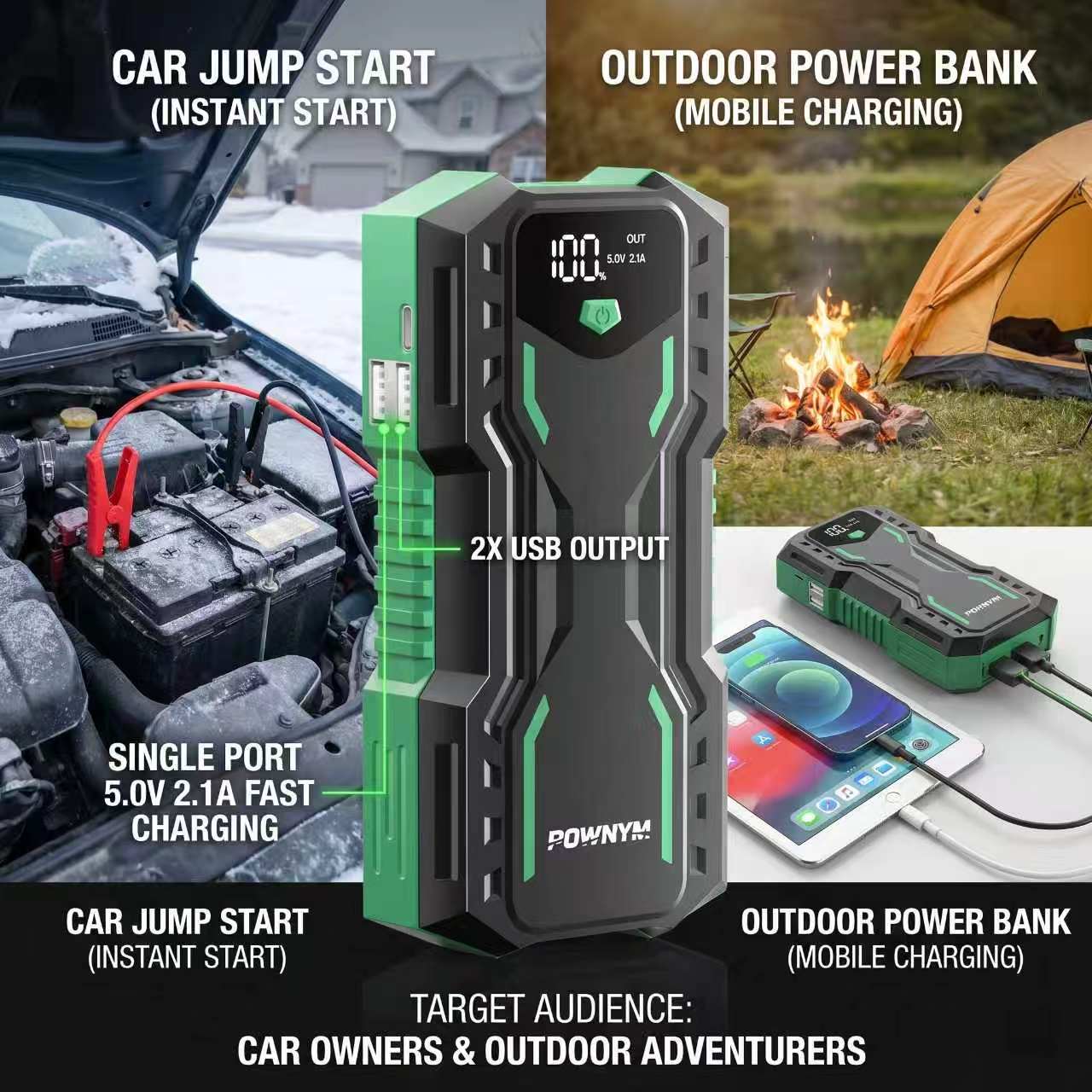 POWNYM DN31 All-in-One Car Battery Jumper Starter 8500A Power Bank for 7.0L Gas & 3.6L Diesel, Multi-Mode Emergency Light