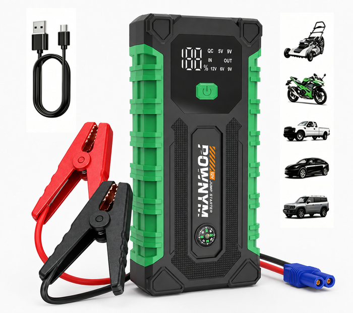 POWNYM G987 Car Battery Jump Starter with 6000A Battery Pack for Up to 6.0L Gas & 3.0L Diesel Engines, 3 Modes Flashlight and Jumper Cable, 12V