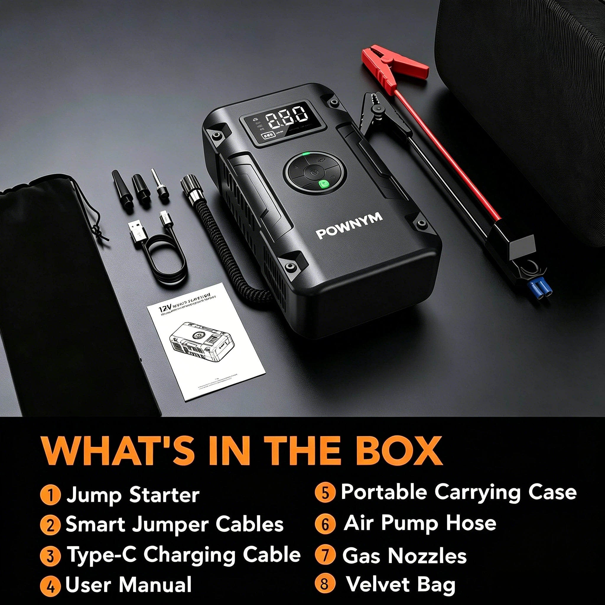 POWNYM G963  Air Portable Jump Starter with Air Compressor 150 PSI & 4000A Car Battery &12V Battery Charger Booster (6.0 Gas/3.0L Diesel)