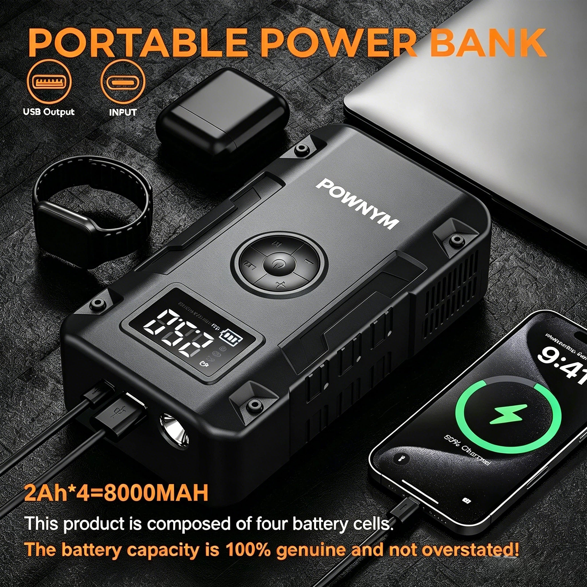 POWNYM G963  Air Portable Jump Starter with Air Compressor 150 PSI & 4000A Car Battery &12V Battery Charger Booster (6.0 Gas/3.0L Diesel)