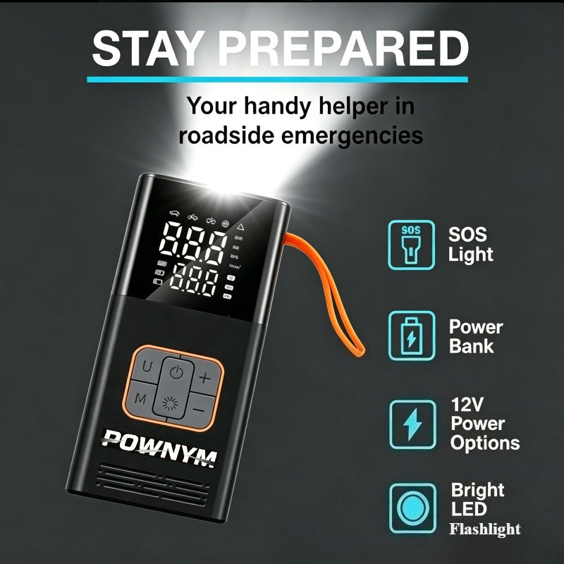 POWNYM A10 Wireless Tire Inflator, Built-in Digital Pressure Gauge Portable Electric Air Compressor for Car Bike SUV