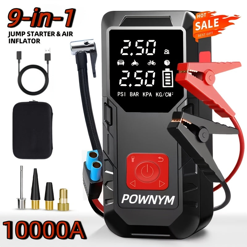 POWNYM QB08X  Roadside Emergency Jump Starter with Air Compressor 150PSI & 9000A 12V Battery Booster (6.8 Gas/3.4L Diesel)