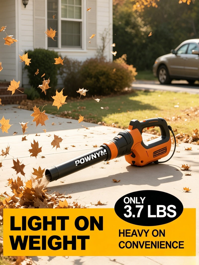 POWNYM High speed handheld storm machine, cordless blower, rechargeable dust collector, 580CFM/160MPH, 3 speed levels and extended nozzle - ergonomically designed anti slip handle