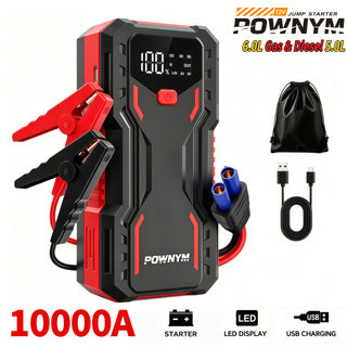 POWNYM DN31 Heavy Duty Car Jump Starter 10000A Power Pack for 7.5L Gas & 3.8L Diesel, 4 Modes LED Light & Jumper Clamps, 12V Auto Booster