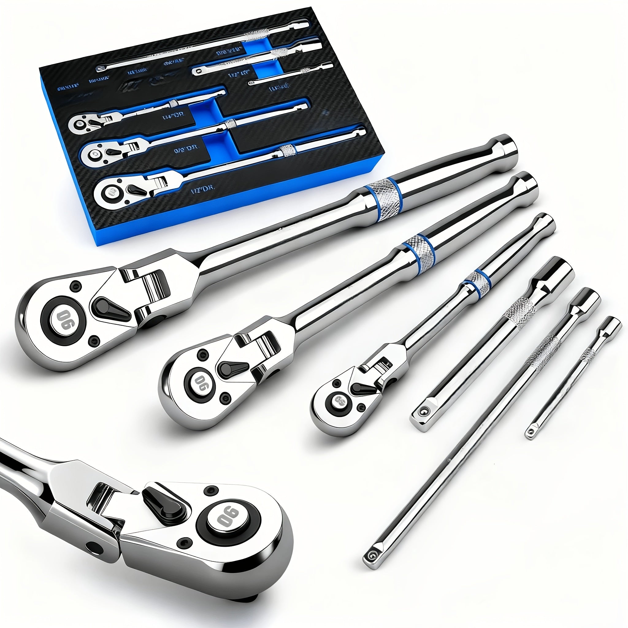 POWNYM Adjustable head ratchet wrench set, 72 teeth 1/4, 3/8, 1/2 inch drive ratchet wrench, with 180 ° rotation function and quick release design