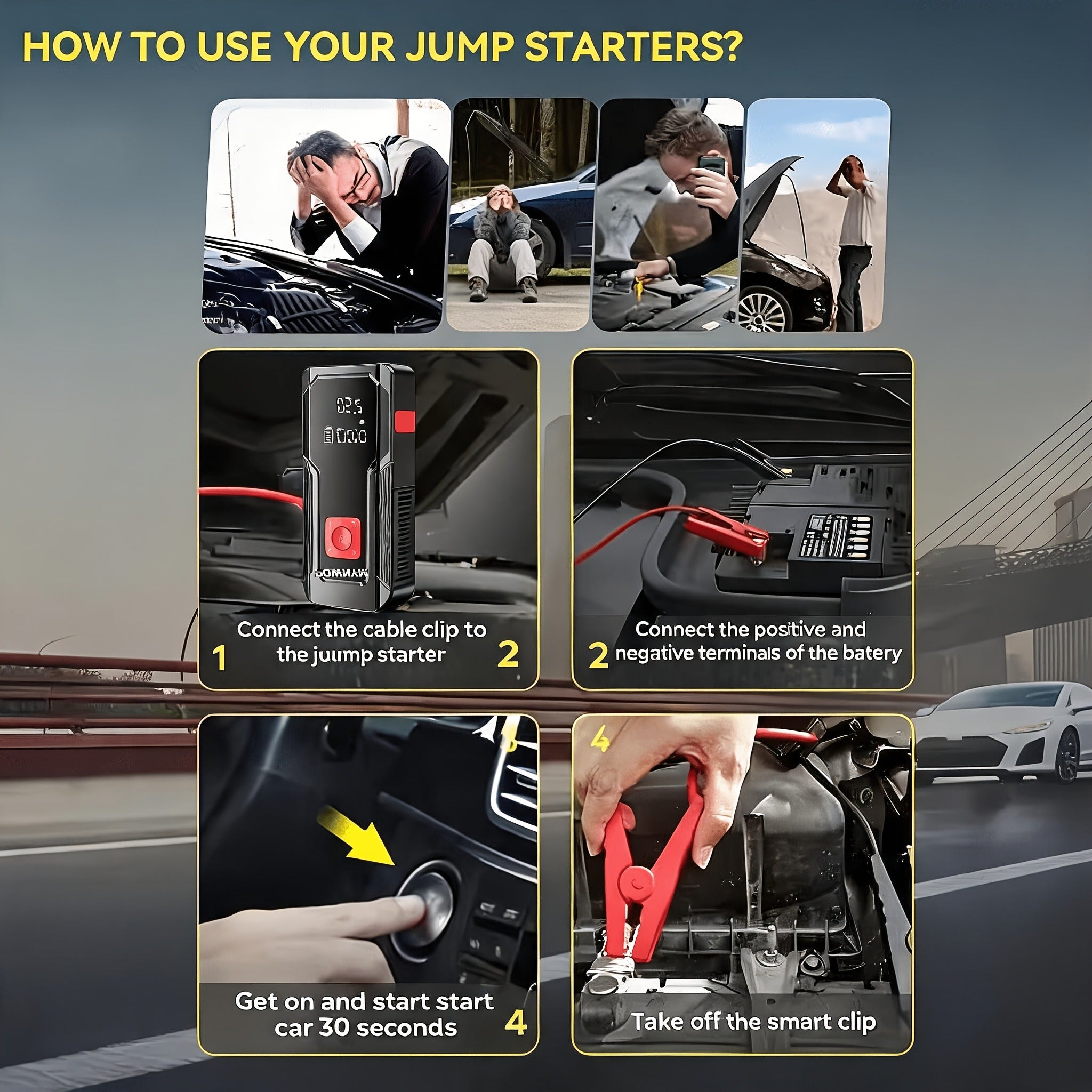 POWNYM QB08X  Air Portable Jump Starter with Air Compressor 150 PSI & 4000A Car Battery &12V Battery Charger Booster (6.0 Gas/3.0L Diesel)