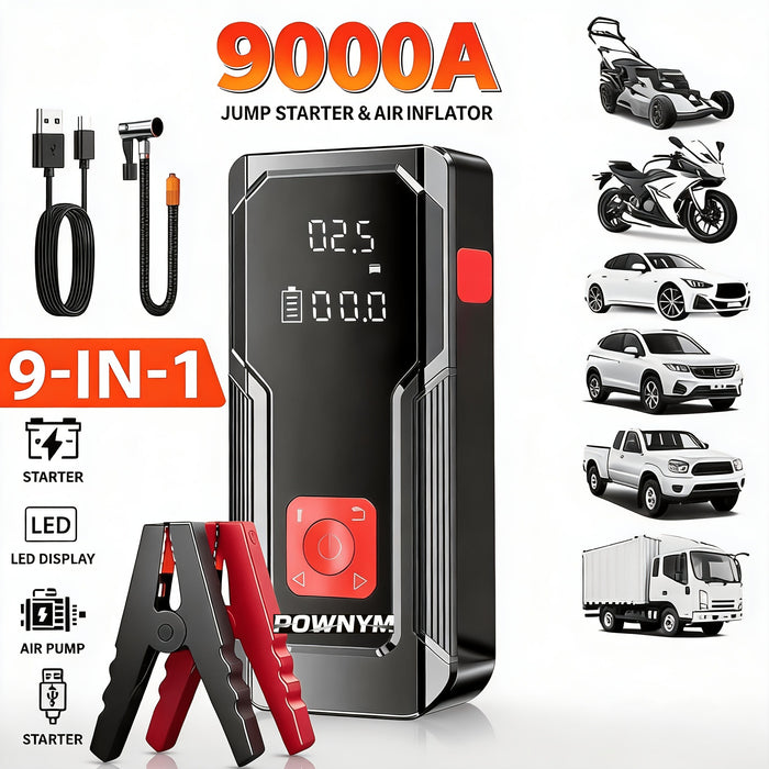 POWNYM QB08X  Air Portable Jump Starter with Air Compressor 150 PSI & 4000A Car Battery &12V Battery Charger Booster (6.0 Gas/3.0L Diesel)