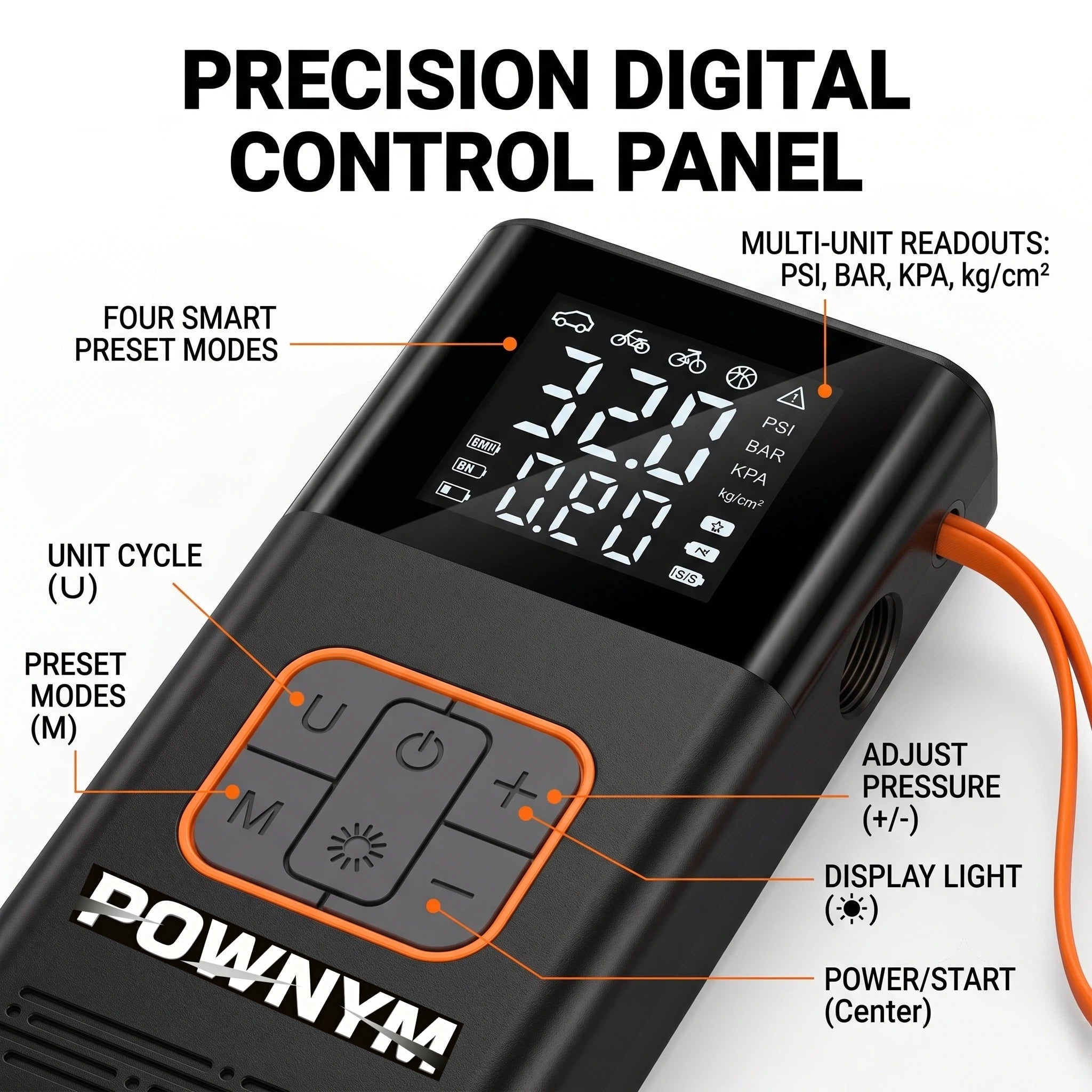 POWNYM A10 Wireless Tire Inflator, Built-in Digital Pressure Gauge Portable Electric Air Compressor for Car Bike SUV