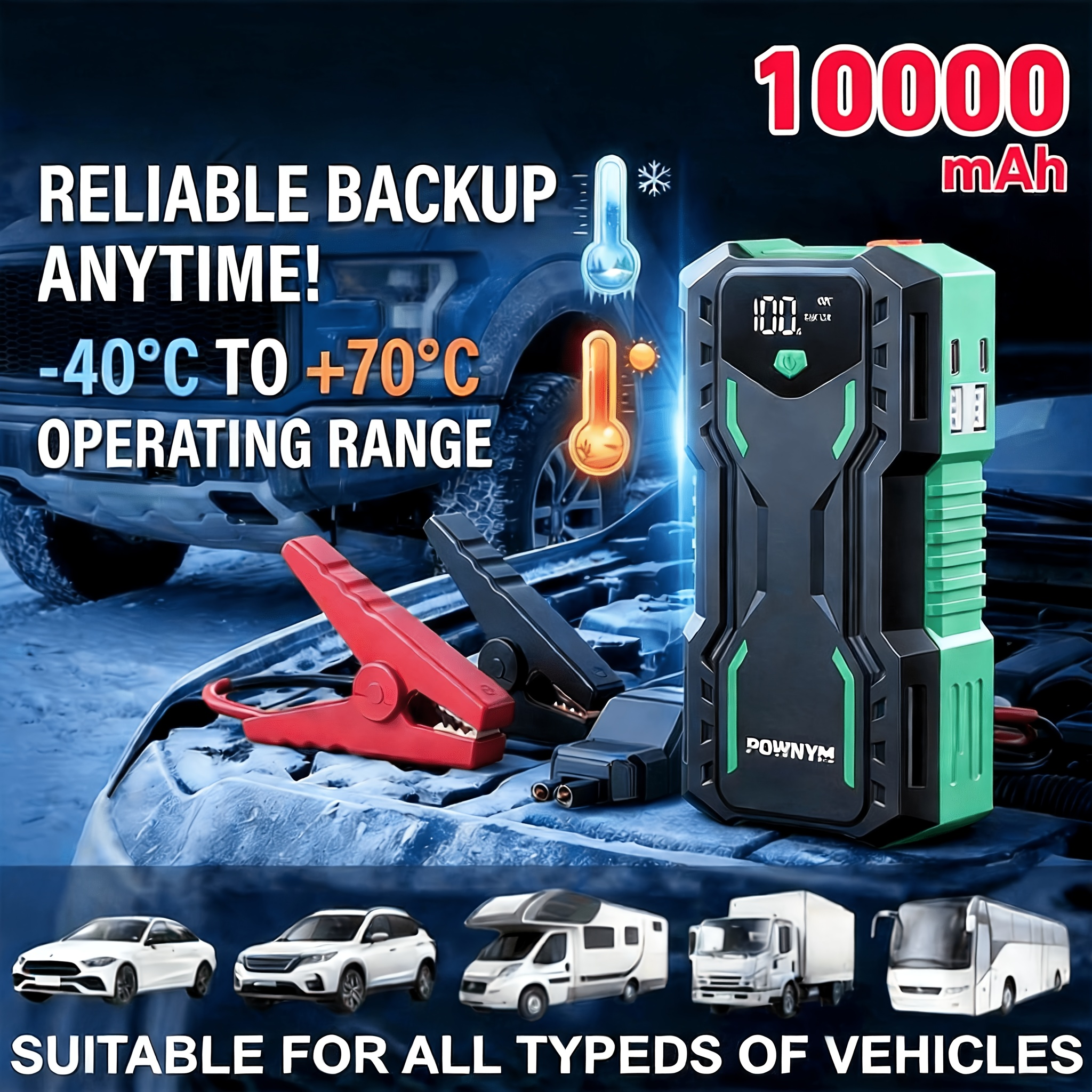 POWNYM DN31 All-in-One Car Battery Jumper Starter 8500A Power Bank for 7.0L Gas & 3.6L Diesel, Multi-Mode Emergency Light