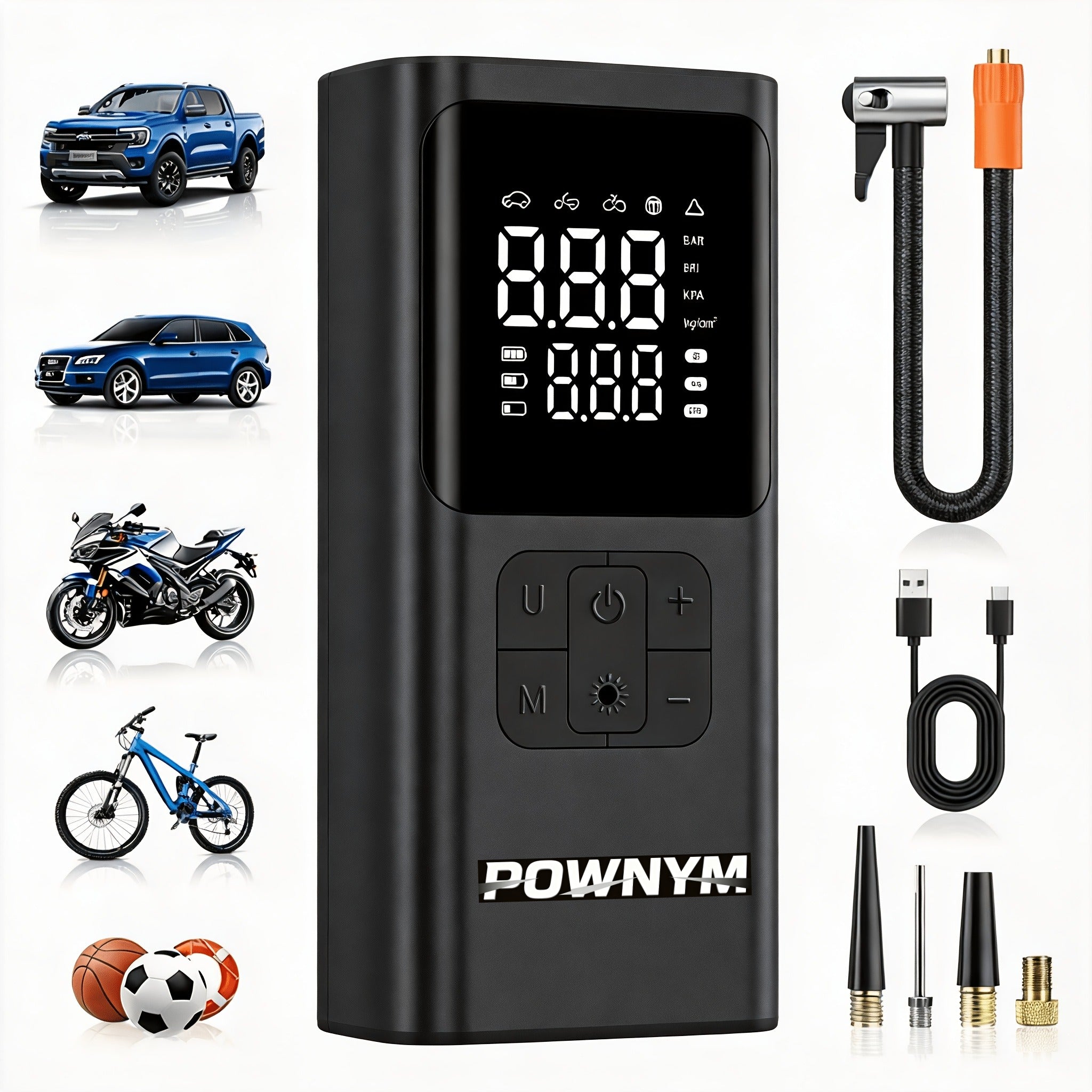 POWNYM  A9 wireless electric inflator equipped with tire pressure gauge tire air compressor
