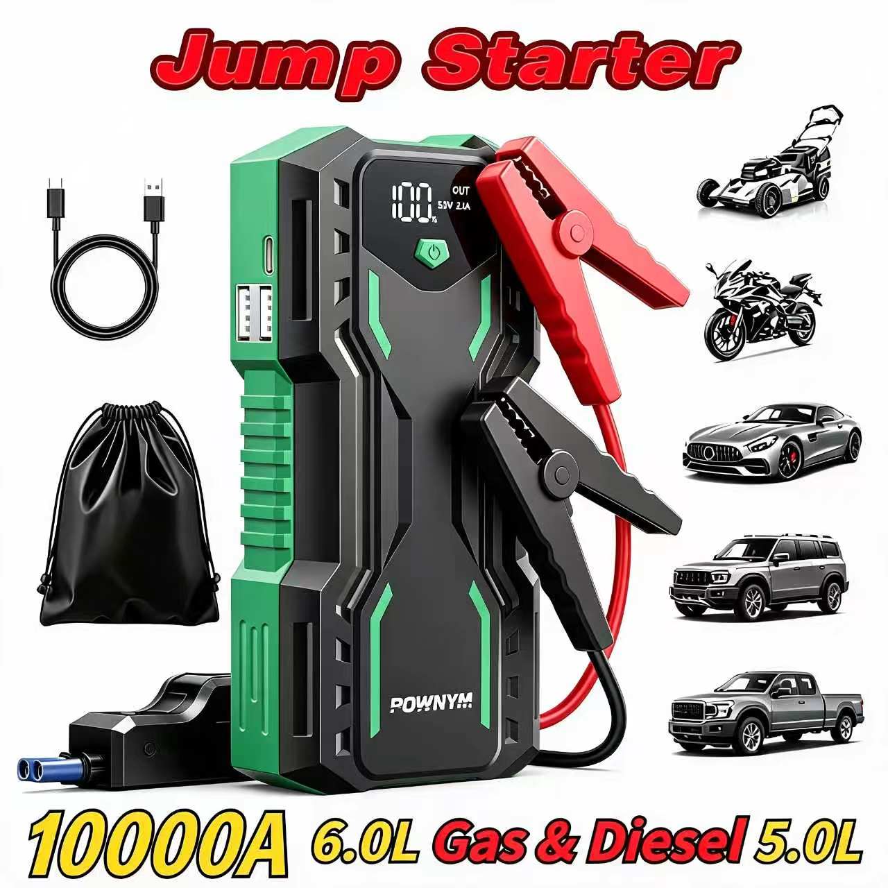 POWNYM DN31 All-in-One Car Battery Jumper Starter 8500A Power Bank for 7.0L Gas & 3.6L Diesel, Multi-Mode Emergency Light